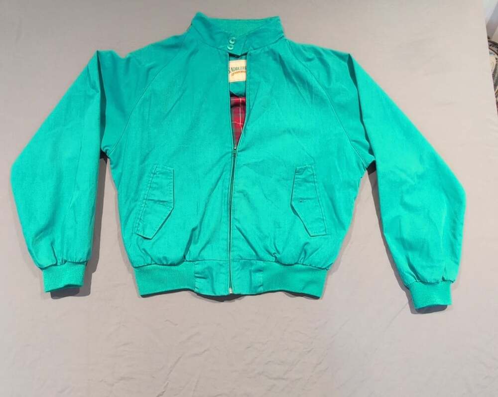 Vintage Saddlebred A New Breed Teal Plaid Lined Harrington Bomber Jacket
